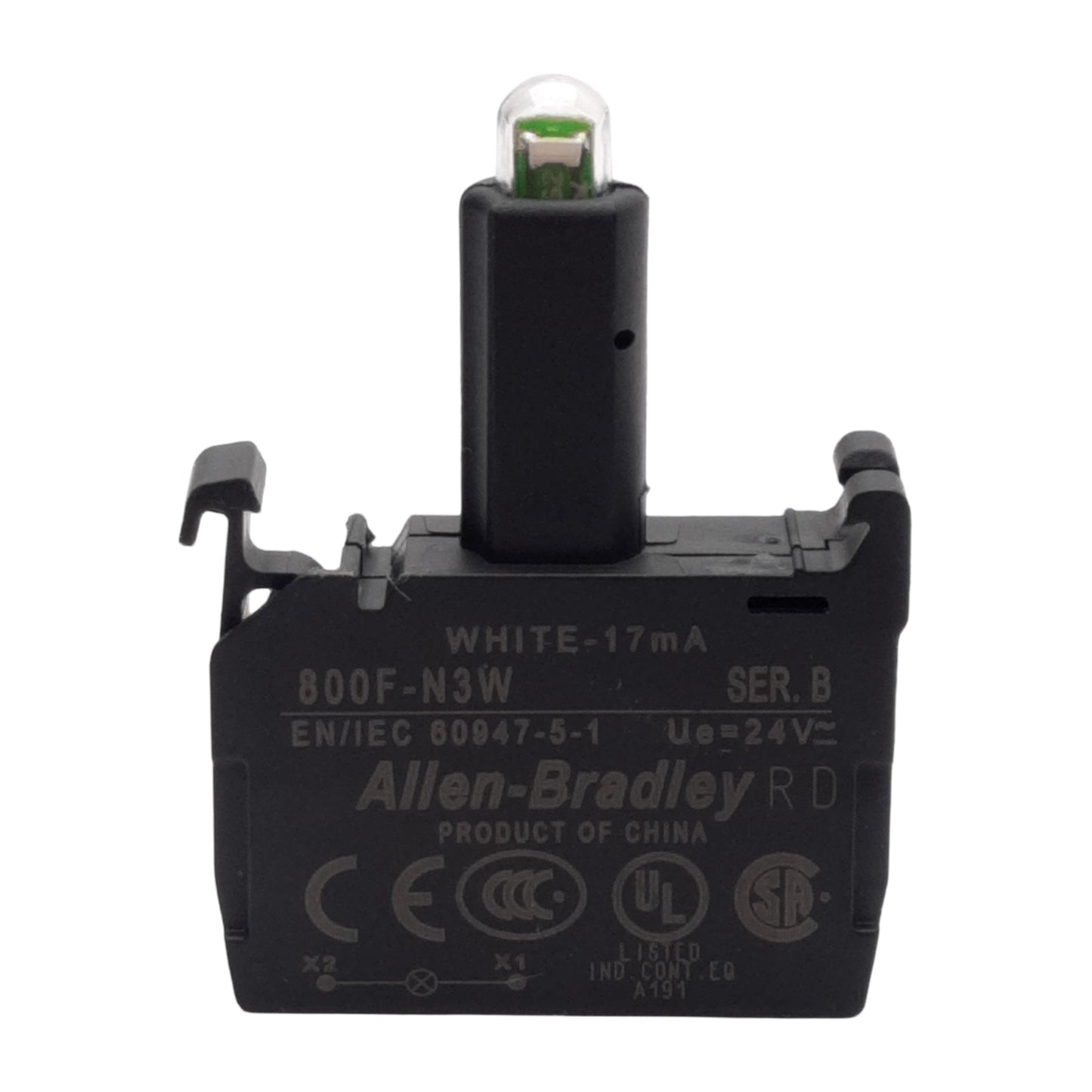New – Open box Allen-Bradley 800F-N3W Series B Light Module Contact Block, 24V, White 24mA LED