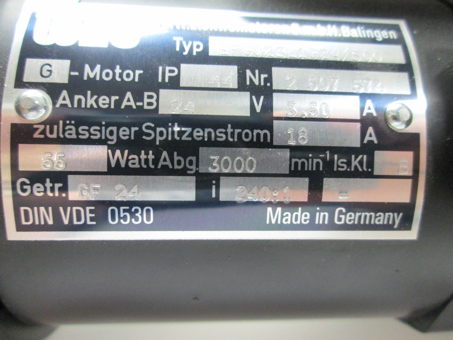 Used WEG EPG 023L1 G24 Gearmotor 240:1 12.5RPM Output 24VDC 3.5A 14mm Shaft