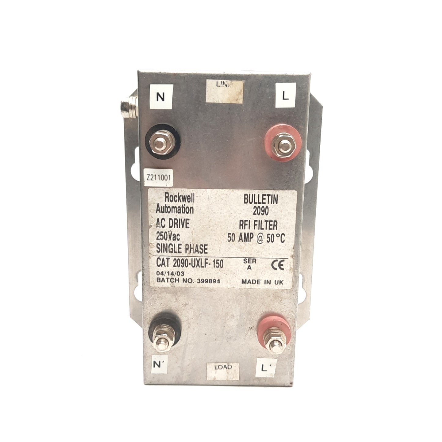 Used Rockwell Automation 2090-UXLF-150 AC Drive RFI Line Filter, 240VAC 50A, 1-Phase