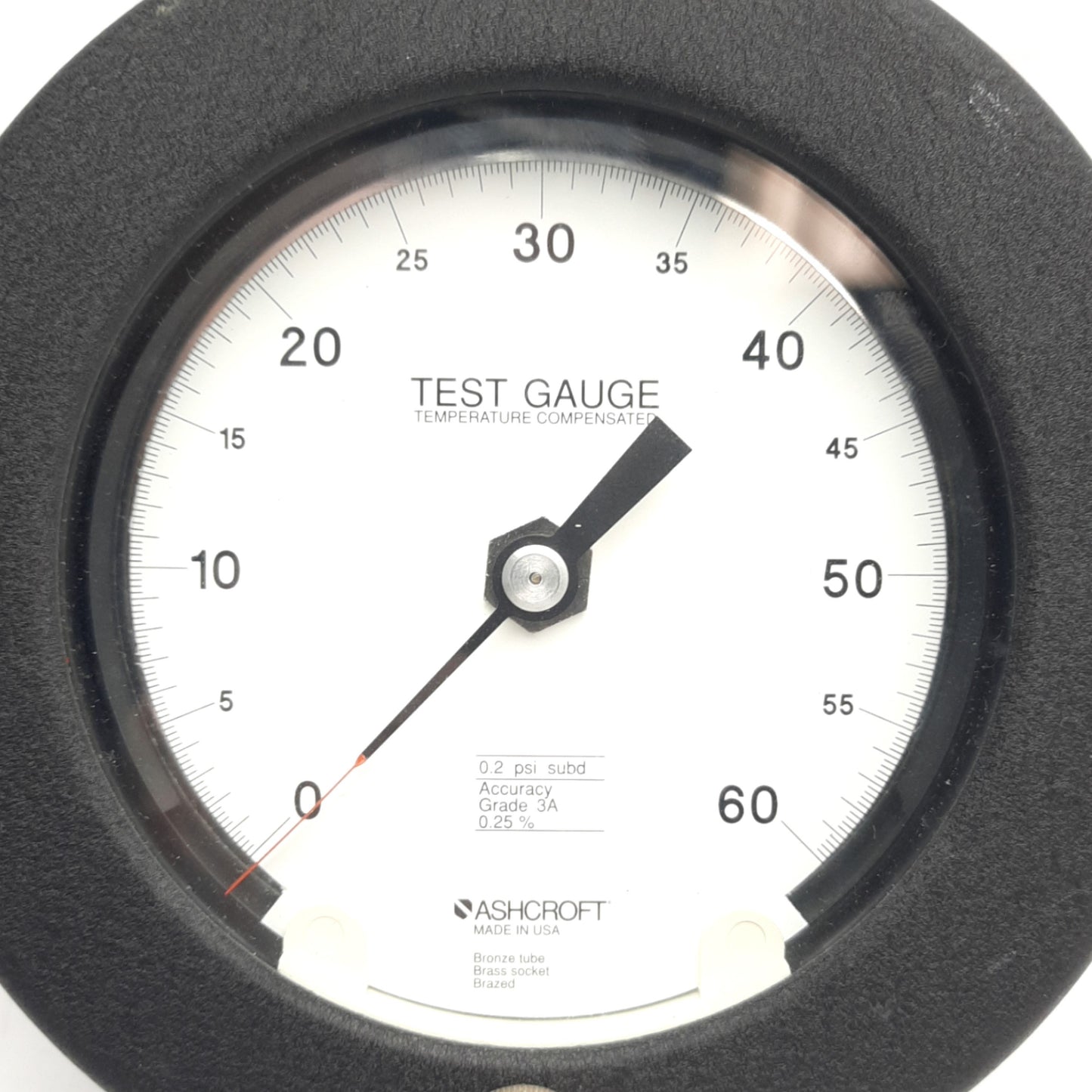 Used Ashcroft 451082AS02L60# Test Gauge, 4.5" Dial, 0-60Psi, 0.25% Accuracy, 1/4" NPT