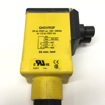 Used Banner Q45VR3F Infrared Glass Fiber Optic Amplifier 12-250VDC/24-250VAC SPDT