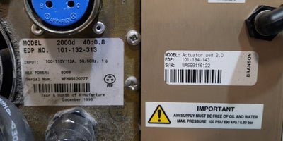 Used Branson 2000d aed 2.0 Ultrasonic Welder, 40kHz @ 800W, 4" Stroke, 120VAC 12A