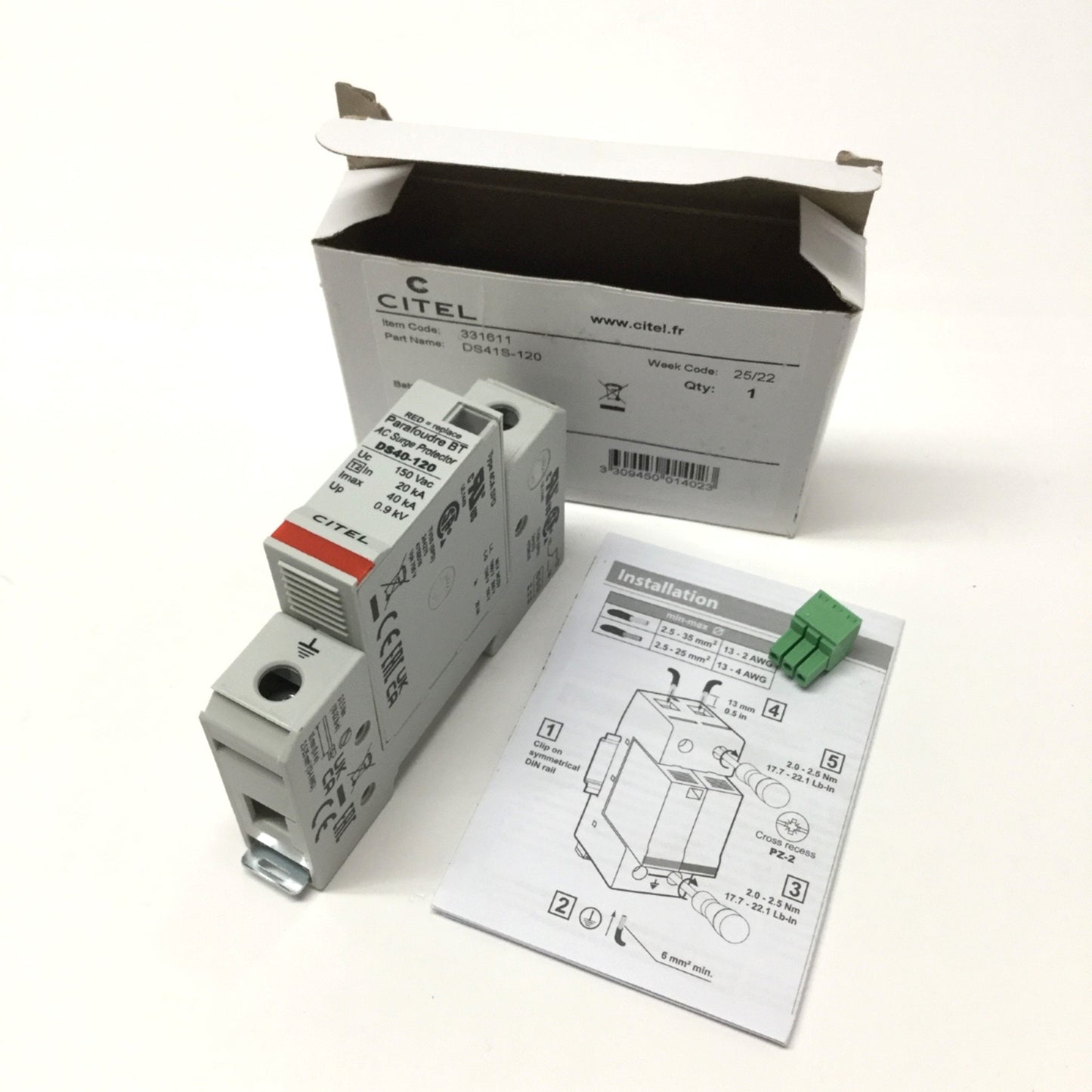 New Citel DS41S-120 Industrial AC Surge Protector 120VAC, Type 4CA, 40kA, 1-Pole