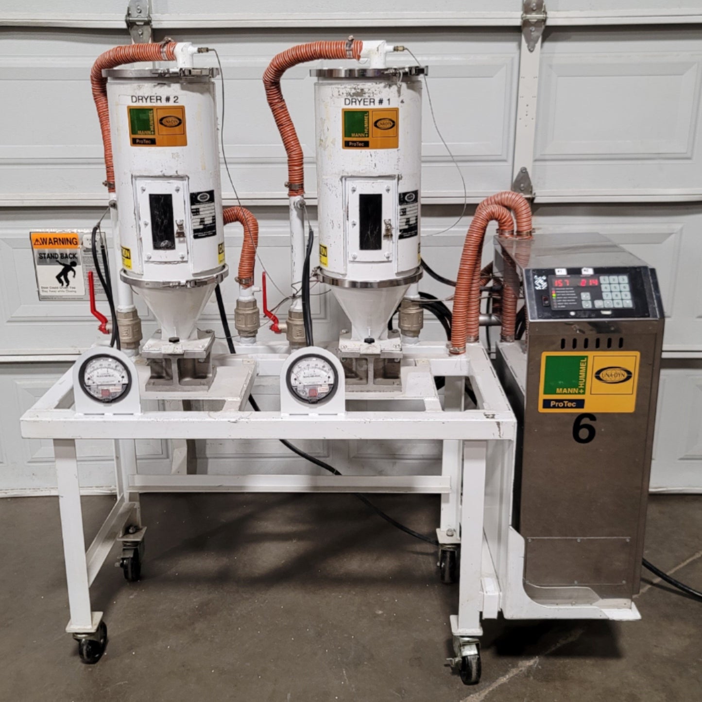 Used Una Dyn UDC-30 Dual 25lb Hopper Drying System 30lb/Hr, 208VAC 1-Ph, 33.6A