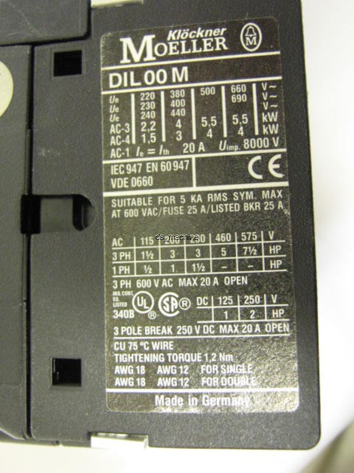 Used Moeller DIL 00 M Contactor w/SG420 Current Limiter, RC B DIL 48 Surge Suppressor