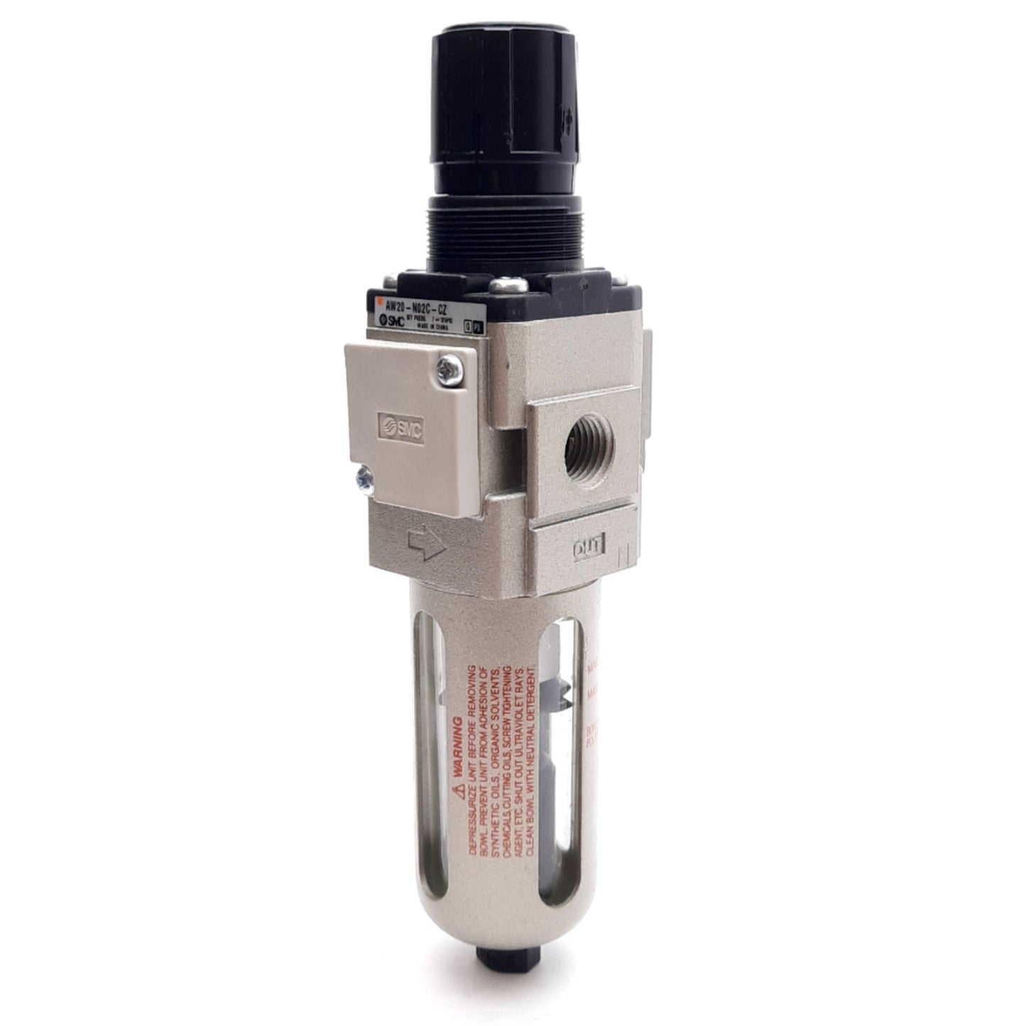 Used SMC AW20-N02C-CZ Pneumatic Filter Regulator, 5µm Filtration, 7-125PSI, 1/4in NPT