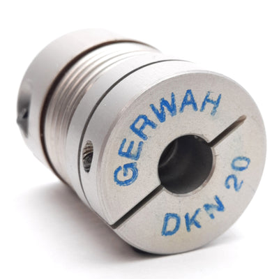 Used Gerwah DKN 20/32-8-3/8 Metal Bellows Coupling, 25mm OD, 8mm & 3/8" Bores, 32mm L