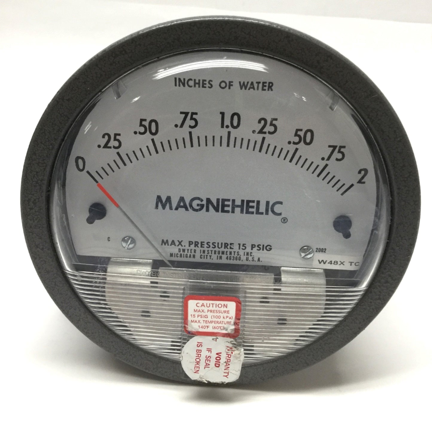 Used Dwyer 2002 Magnehelic Differential Pressure Gauge, 0-2" Inches of Water, 1/8"NPT