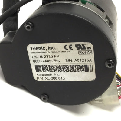 Used Teknic M-2330-FH Brushless Servo Motor 20-90VDC w/8000 count/rev Encoder