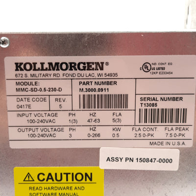 New Kollmorgen MMC-SD-0.5-230-D Servo Motor Drive, 500W 2.5/7.5A Output, 100-240VAC