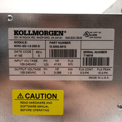 New Kollmorgen MMC-SD-1.0-230-D Servo Motor Drive 1kW 5/15A Output, 100-240VAC