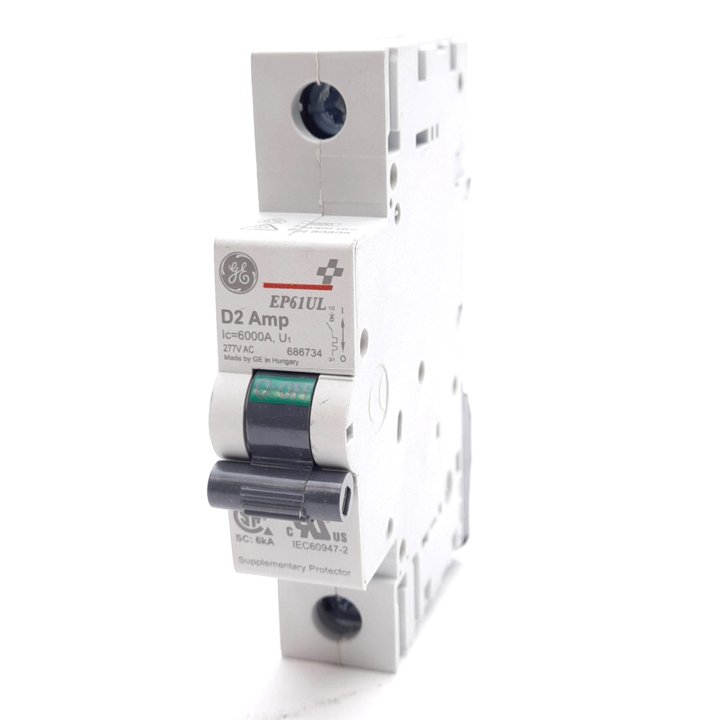 New General Electric EP61ULD02 Circuit Breaker, 1-Pole, 277VAC 2A, D Curve, DIN Rail