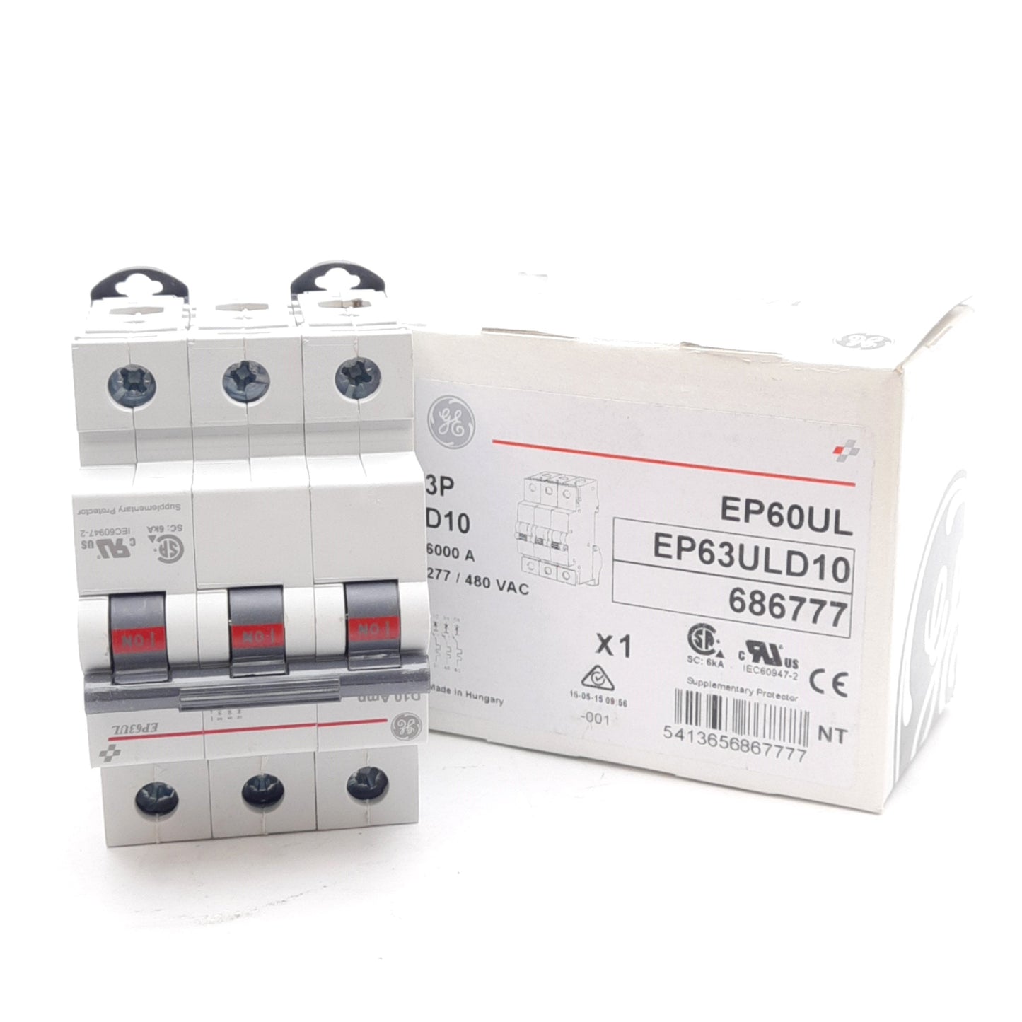 New General Electric EP63ULD10 Circuit Breaker, 3-Pole, 277/480VAC 10A, D Curve