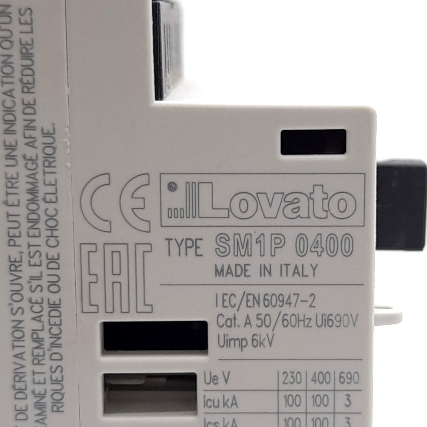 New Lovato SM1P0400 Motor Protection Circuit Breaker, 3 Poles, 1HP, 2.5-4A Range