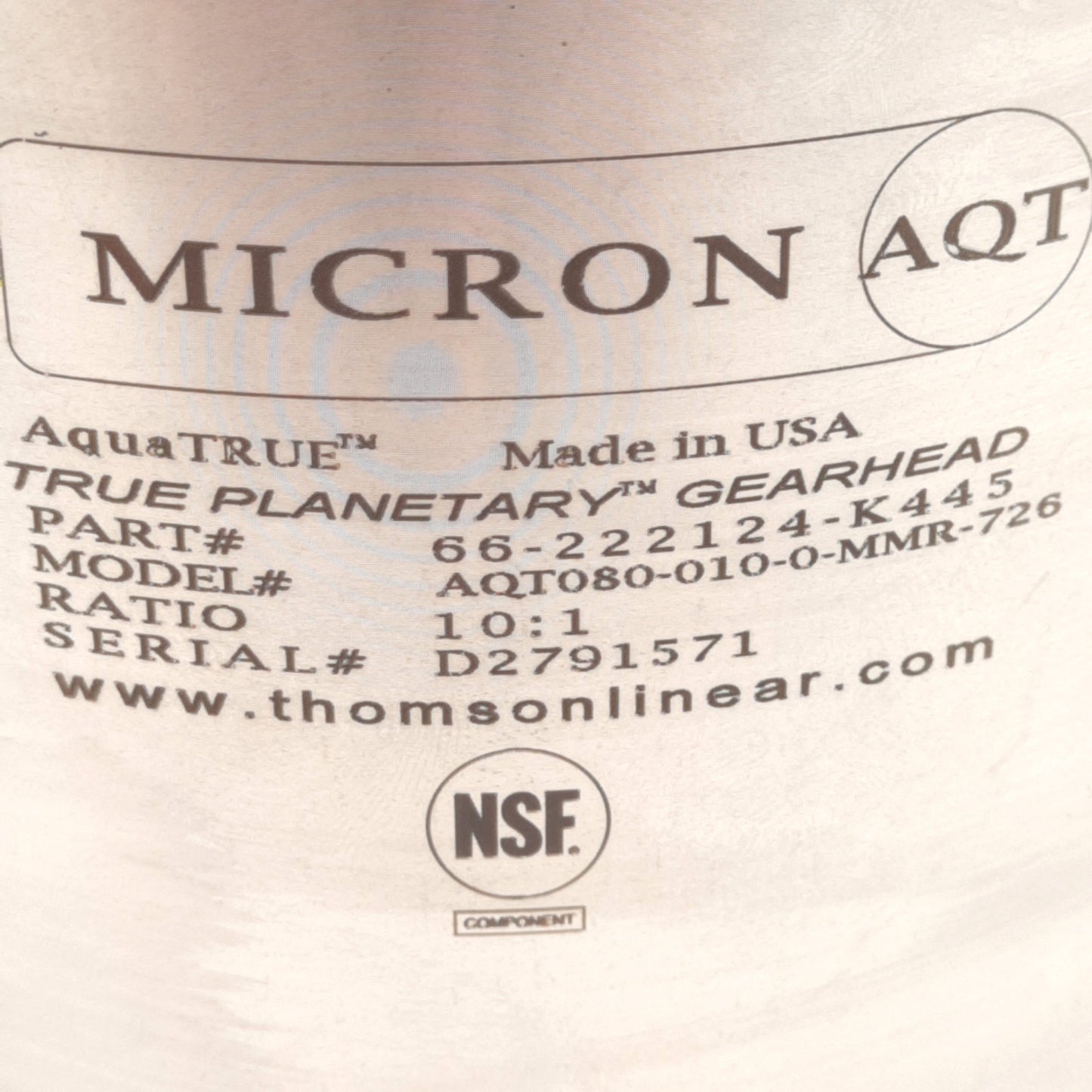 New Micron AQT080-010 True Planetary Gearhead, 10:1 Ratio, ø20mm Shaft, ø3/4in Bore