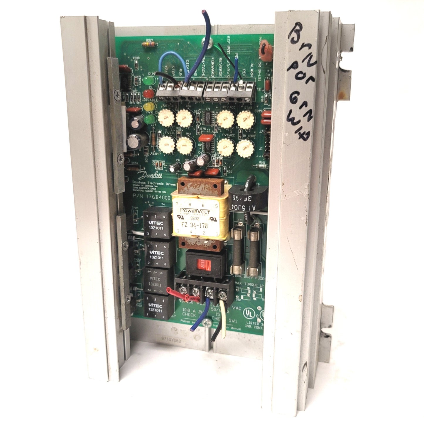 Used Danfoss 176B4000 Variable Speed DC Motor Drive 2HP, 120/24VAC, 90/180VDC