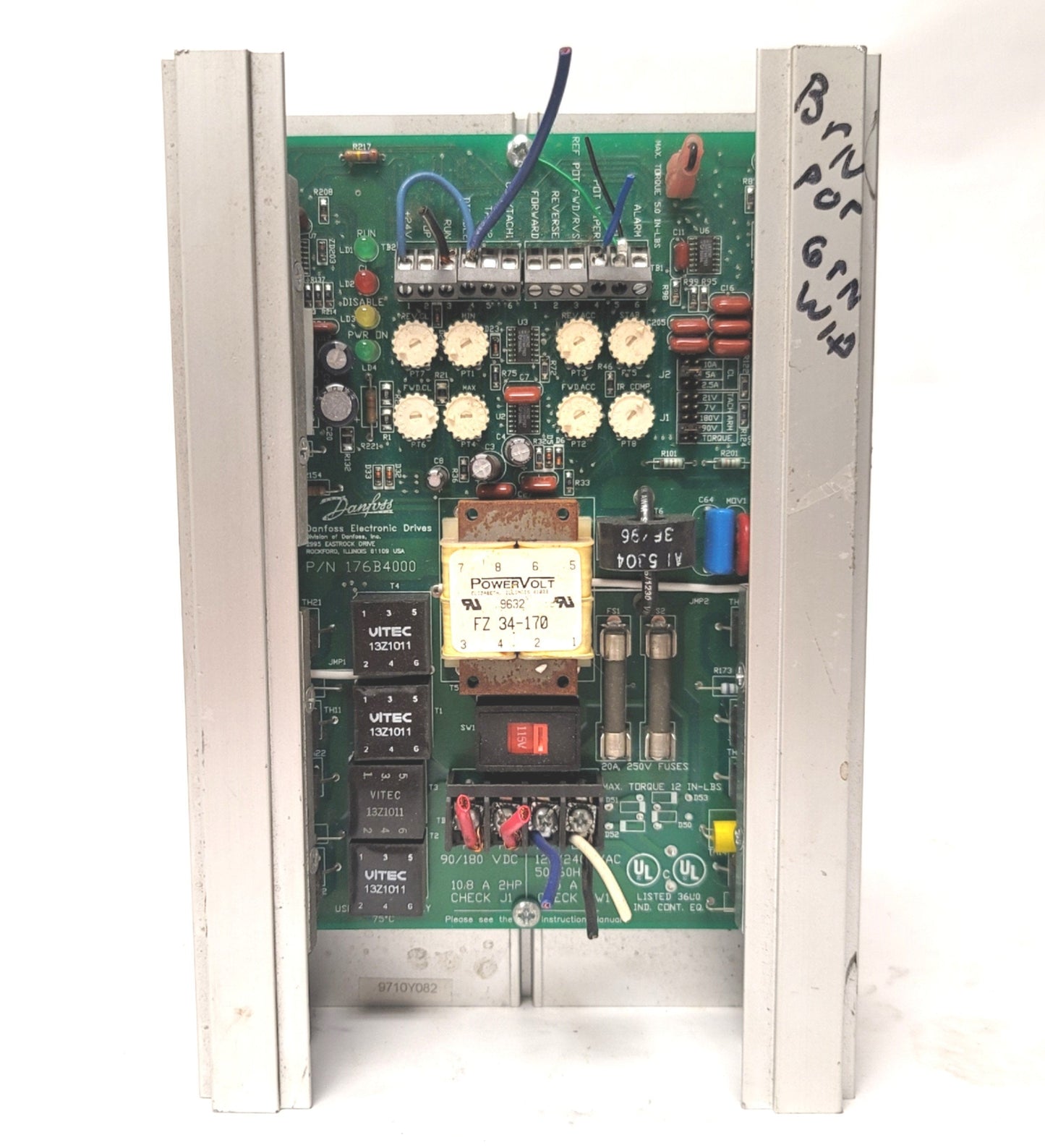 Used Danfoss 176B4000 Variable Speed DC Motor Drive 2HP, 120/24VAC, 90/180VDC