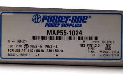 Used Power-One MAP55-1024 Power Supply, 24VDC 2.5A Out, 100-250VAC 2A 47-63Hz In