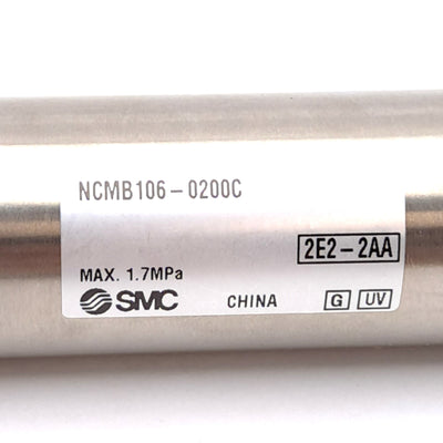 New – Open box SMC NCMB106-0200C Air Cylinder, 1-1/16in Bore, 2in Stroke, 1.7MPa, 1/8in NPT
