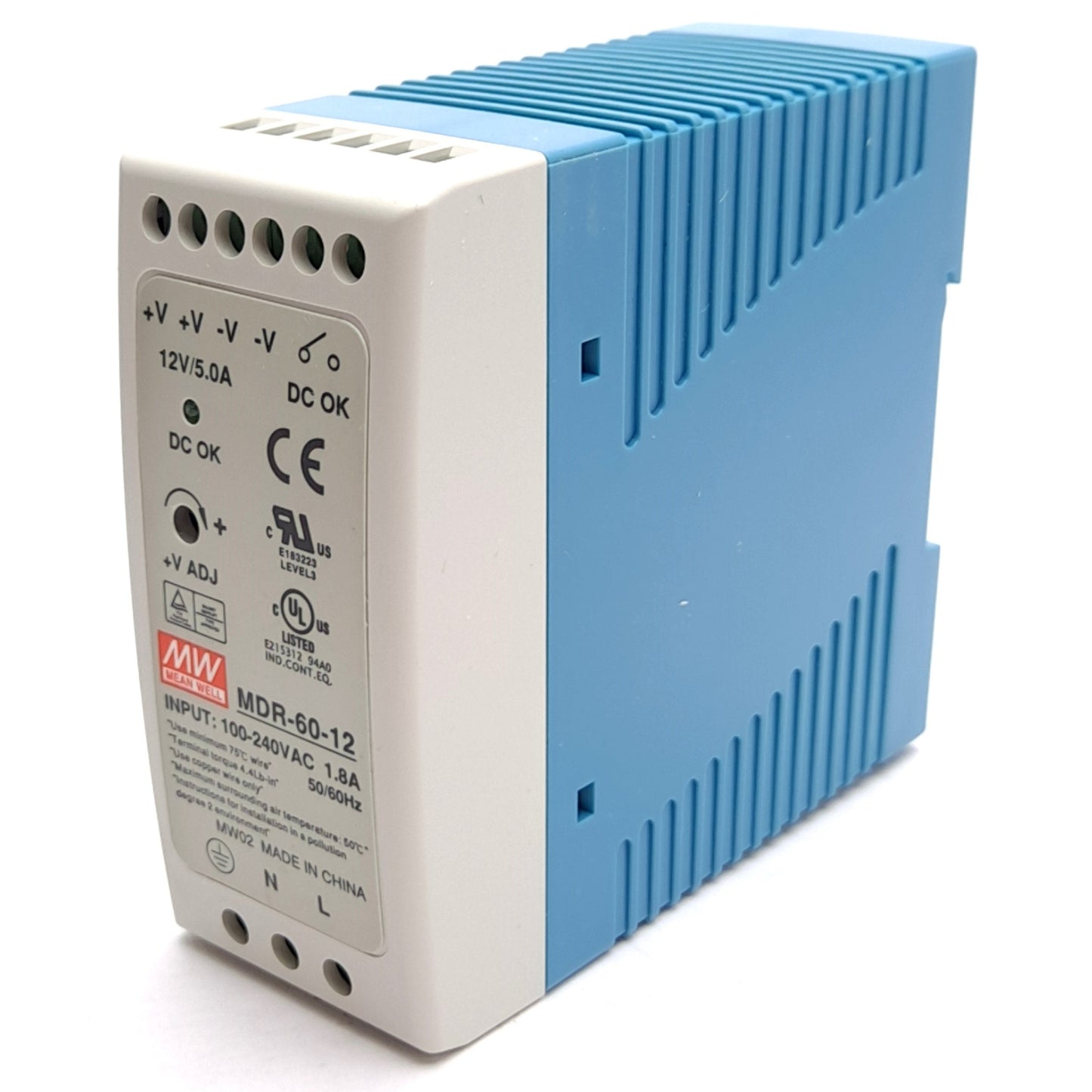 New Mean Well MDR-60-12 Power Supply, 100-240VAC 1.8A Input, 12VDC 5A Output