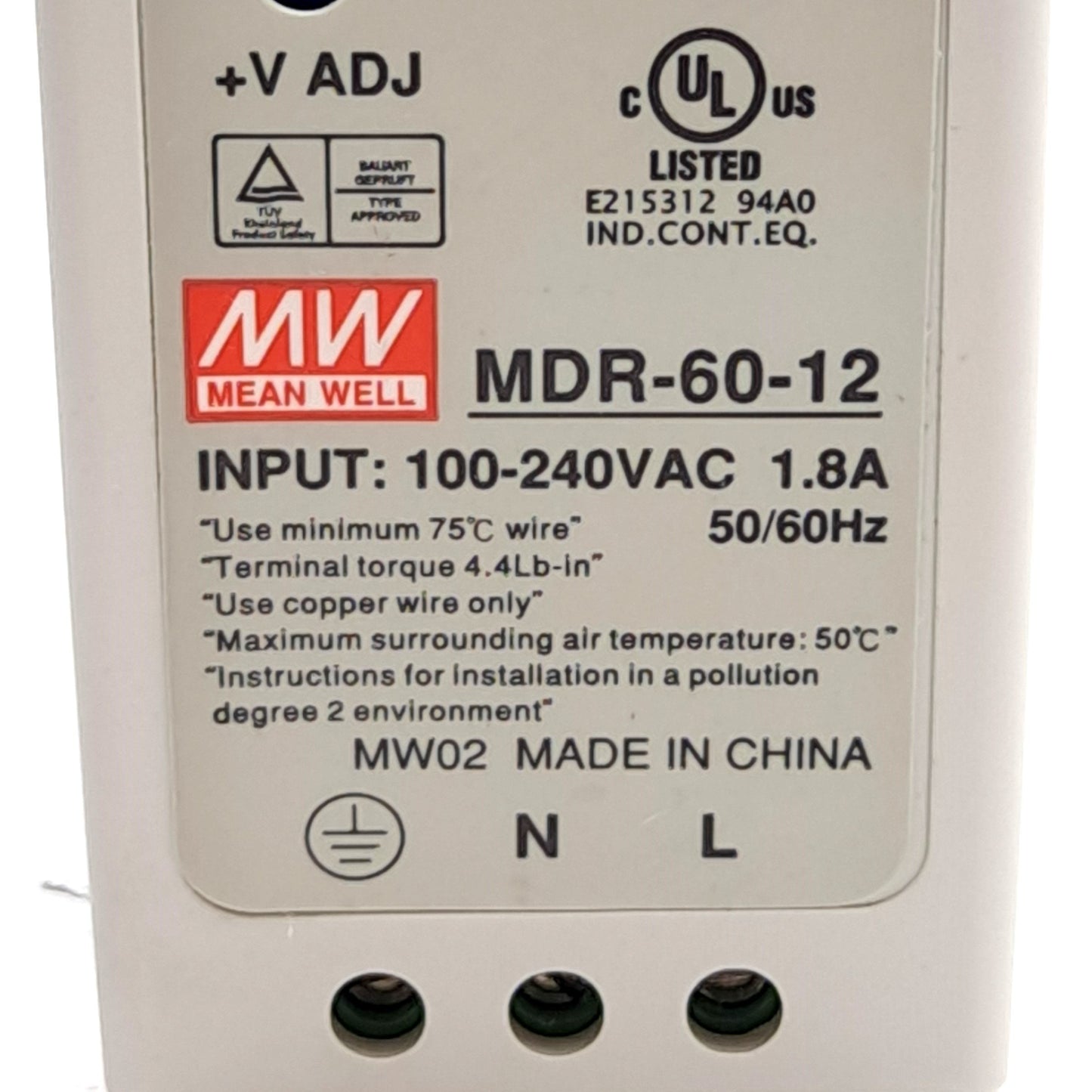 New Mean Well MDR-60-12 Power Supply, 100-240VAC 1.8A Input, 12VDC 5A Output