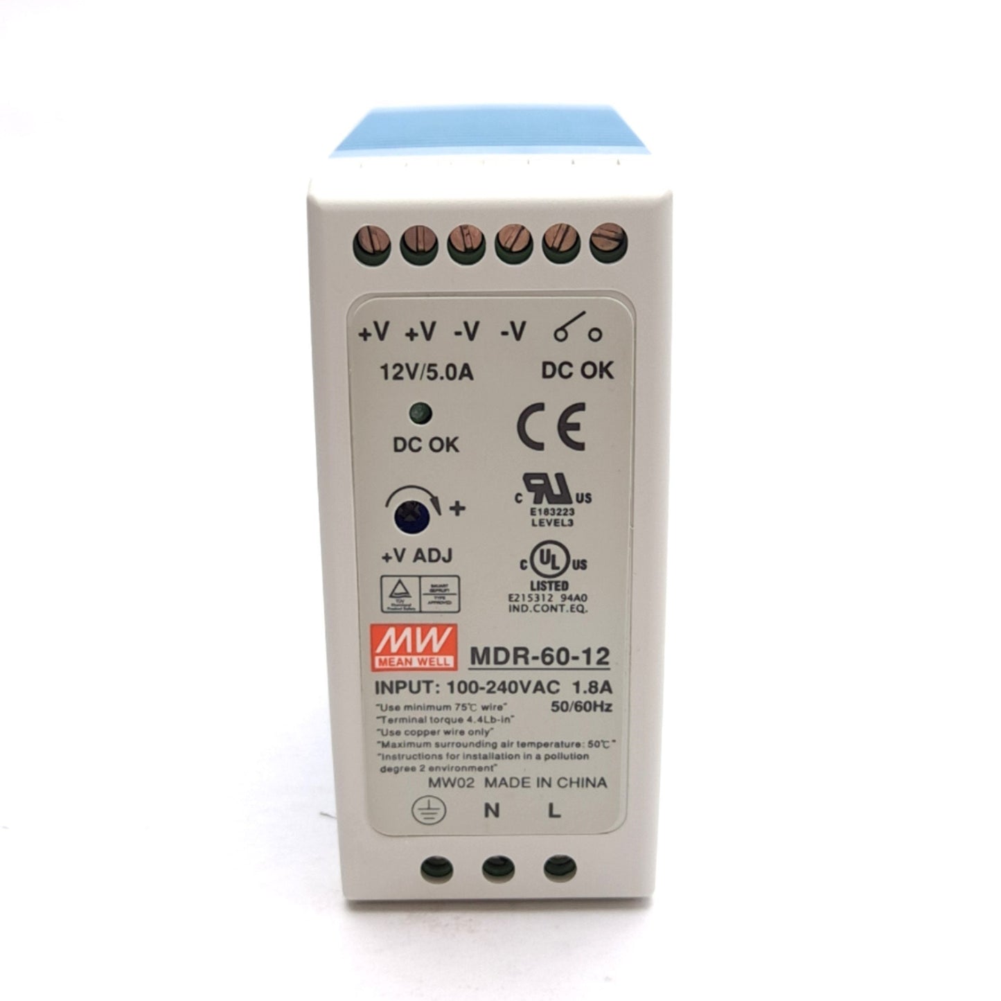 New Mean Well MDR-60-12 Power Supply, 100-240VAC 1.8A Input, 12VDC 5A Output