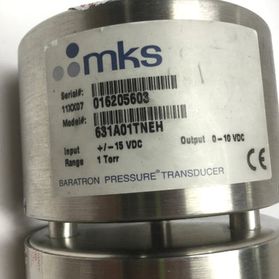 Used MKS 631A01TNEH Heated Baratron Capacitance Pressure Transducer 1mmHg 150°C