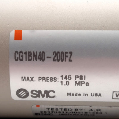New SMC CG1BN40-200FZ Pneumatic Cylinder, ø40mm Bore, 200mm Stroke, Rc1/8, 1.0MPa