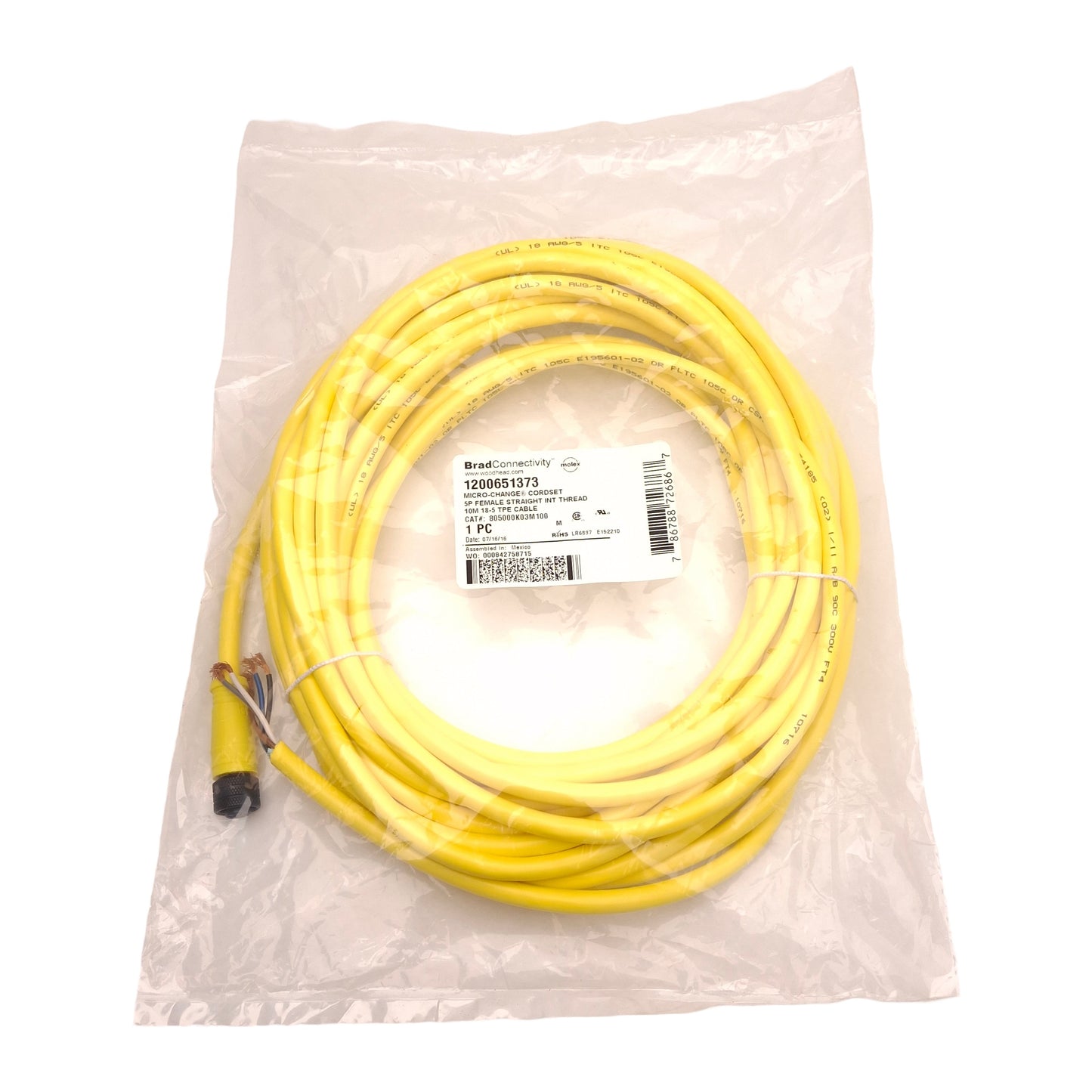 New Brad Connectivity 1200651373 Micro-Change Corset, 5-Pole, M12 Female, 10m Long