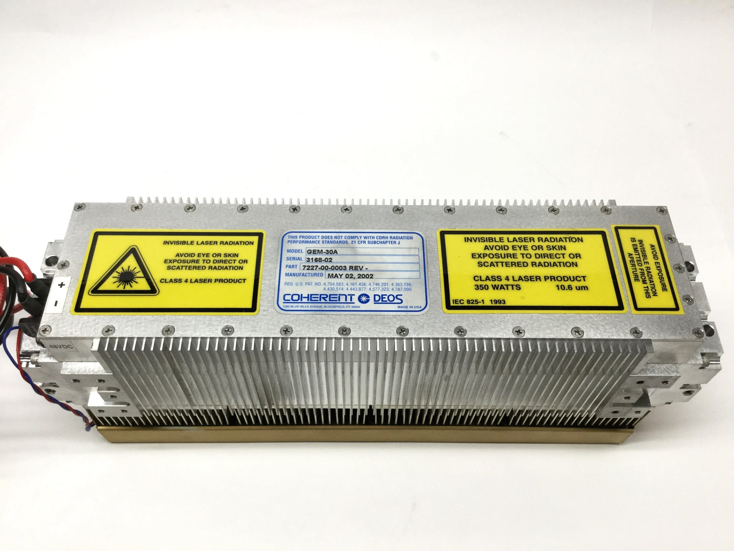 Used Coherent GEM-30A Industrial CO2 Laser Head, 30W, 10.6µm, ø1.8mm Beam, 48VDC 12A