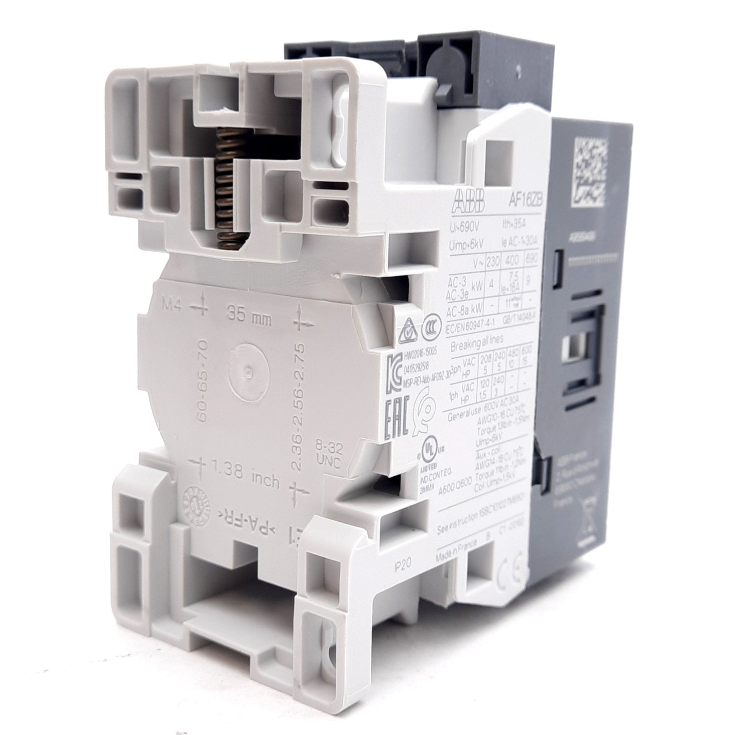 New ABB AF16ZB-30-10-22U Contactor, 600VAC 30A, N.O. Aux, 48-130VDC Coil, DIN Rail