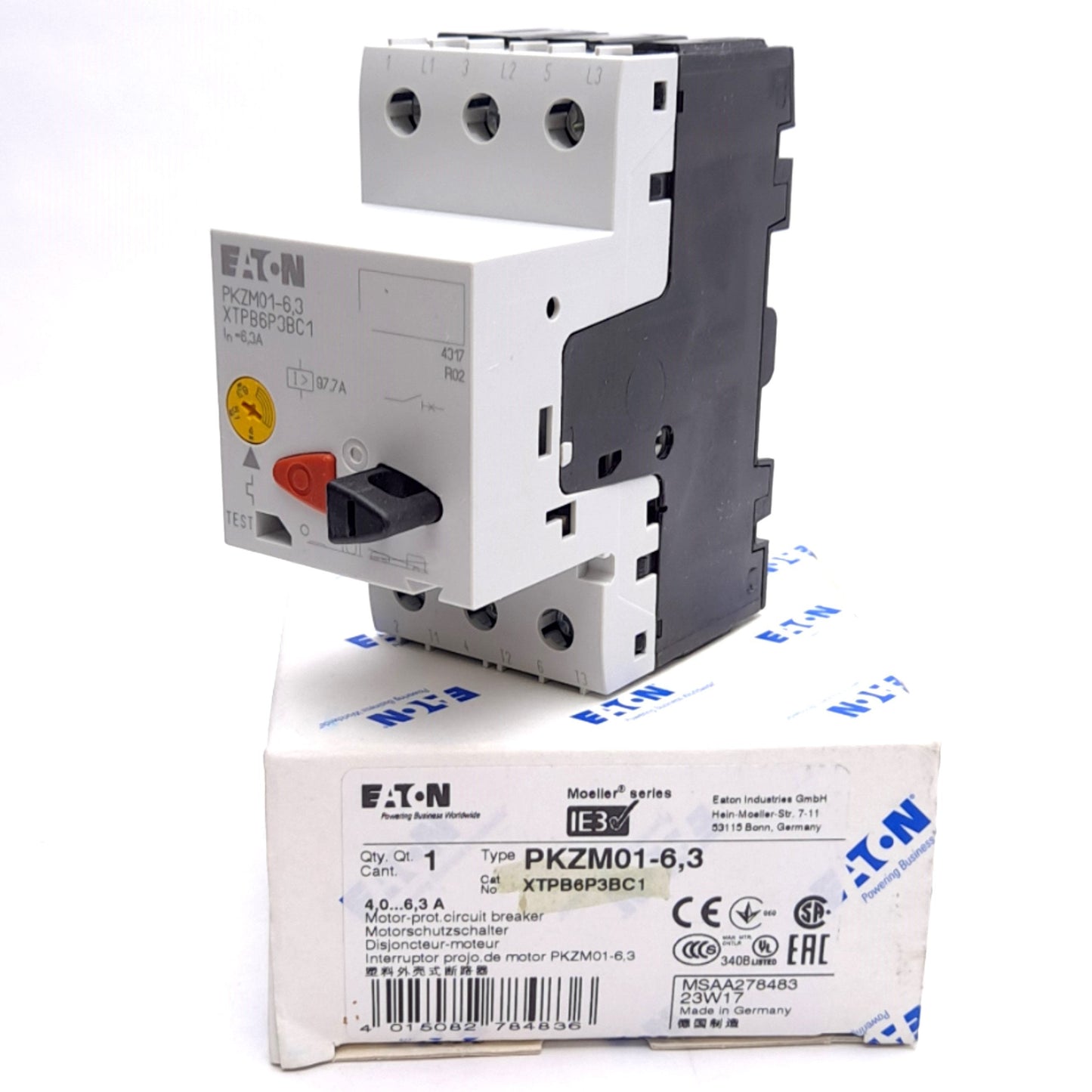 New Eaton PKZM01-6,3 XTPB6P3BC1 Motor Protective Circuit Breaker, 3-Pole, 4-6.3A