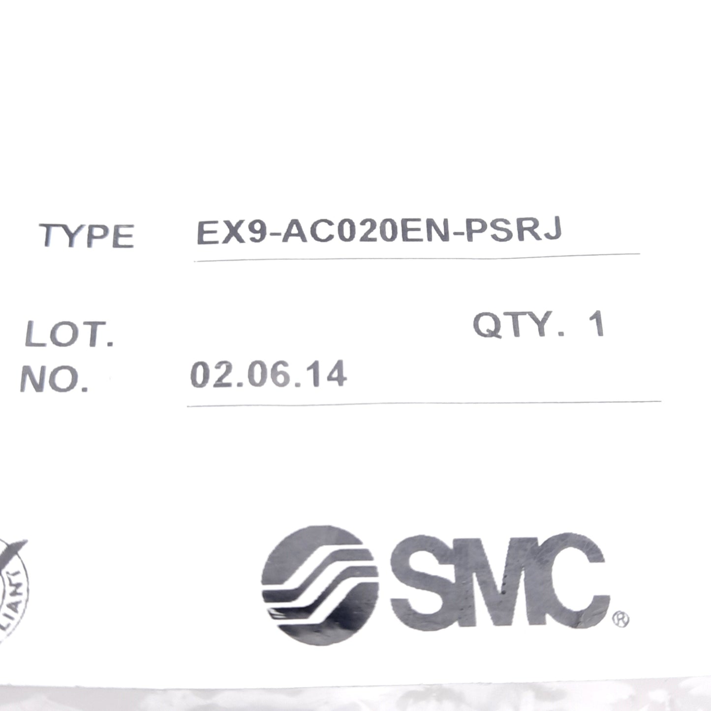 New SMC EX9-AC020EN-PSRJ Communication Cable, RJ-45 to M12 4-Pin Male, 2m Long