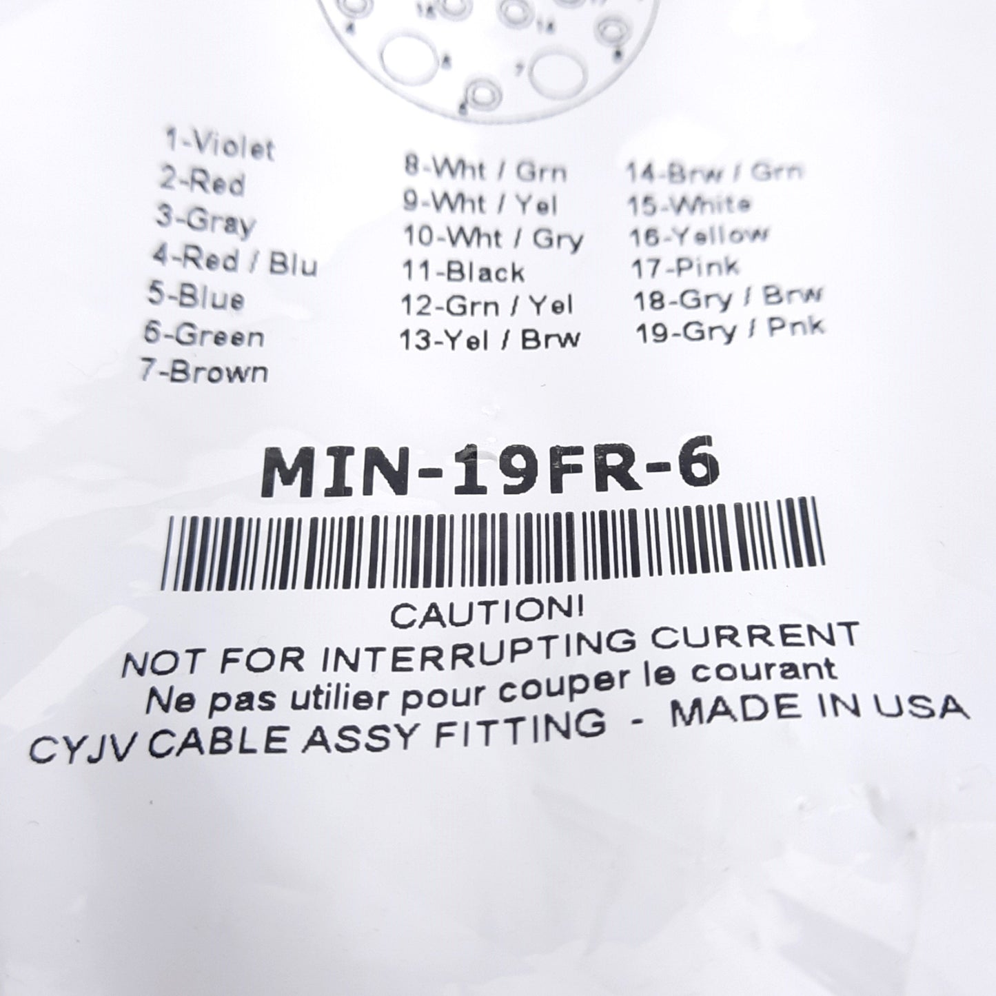 New Mencom MIN-19FR-6 MIN Size III Receptacle 19-Pin M25 Female to Flying Leads, 6ft
