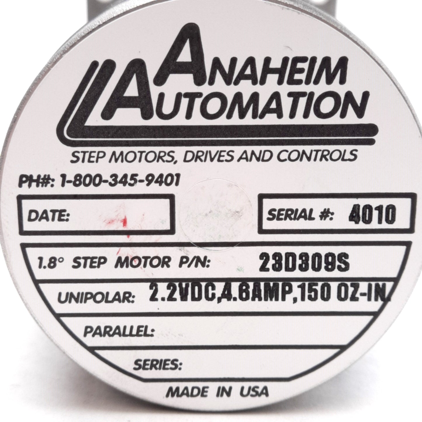 New Anaheim 23D309S Stepper Motor, 1.8°/Step, 2.2VDC 4.6A, 150oz-in, NEMA 23