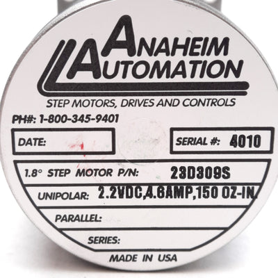 New Anaheim 23D309S Stepper Motor, 1.8°/Step, 2.2VDC 4.6A, 150oz-in, NEMA 23