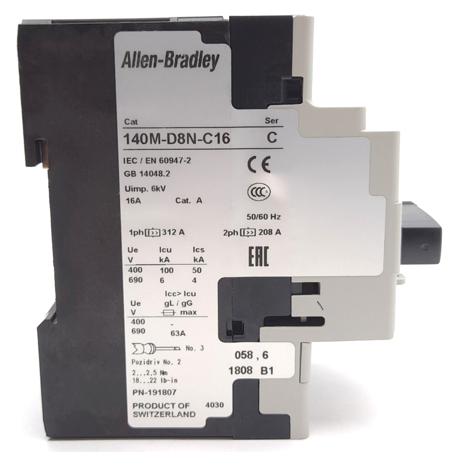 New Allen Bradley 140M-D8N-C16-KN-XC Motor Protection Circuit Breaker, 3-Pole, 16A