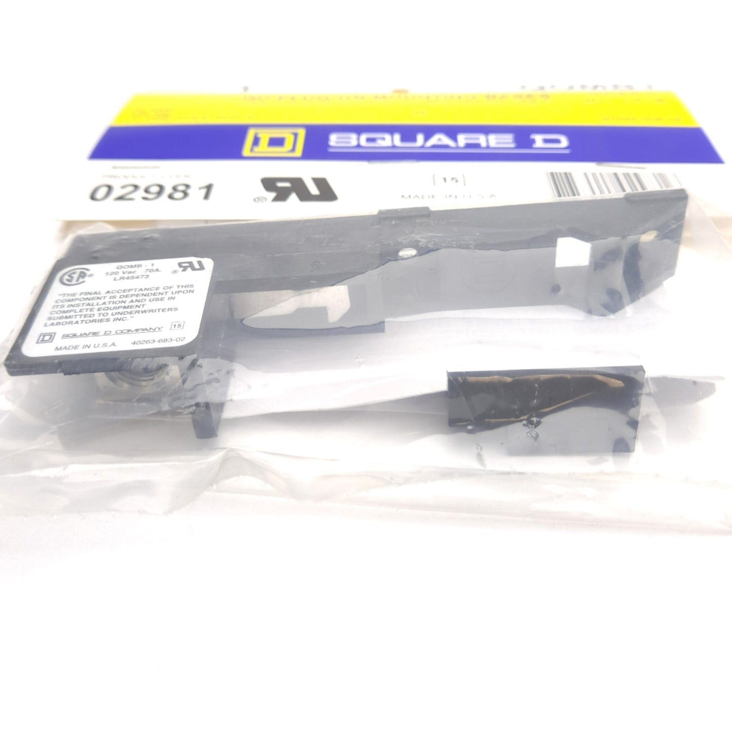 New Square D QOMB-1 02981 Plug-On Circuit Breaker Mounting Base, 1-Pole, 120VAC 70A