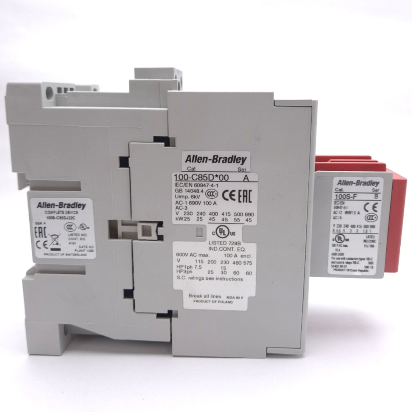 New Allen Bradley 100S-C85DJ22C Safety Contactor, 24VDC Coil, 85A, 3 N.O. Poles