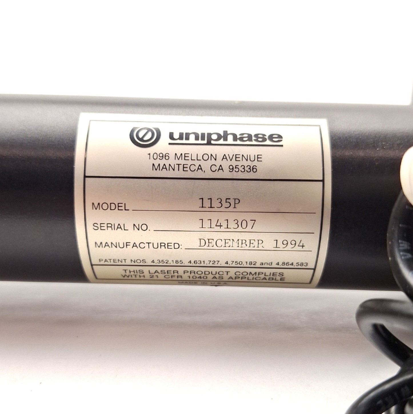 Used Uniphase 1135P HeNe LASER Tube, ø0.68mm, 10mW, 632nm, 1.2mrad, 3100VDC 6.5mA