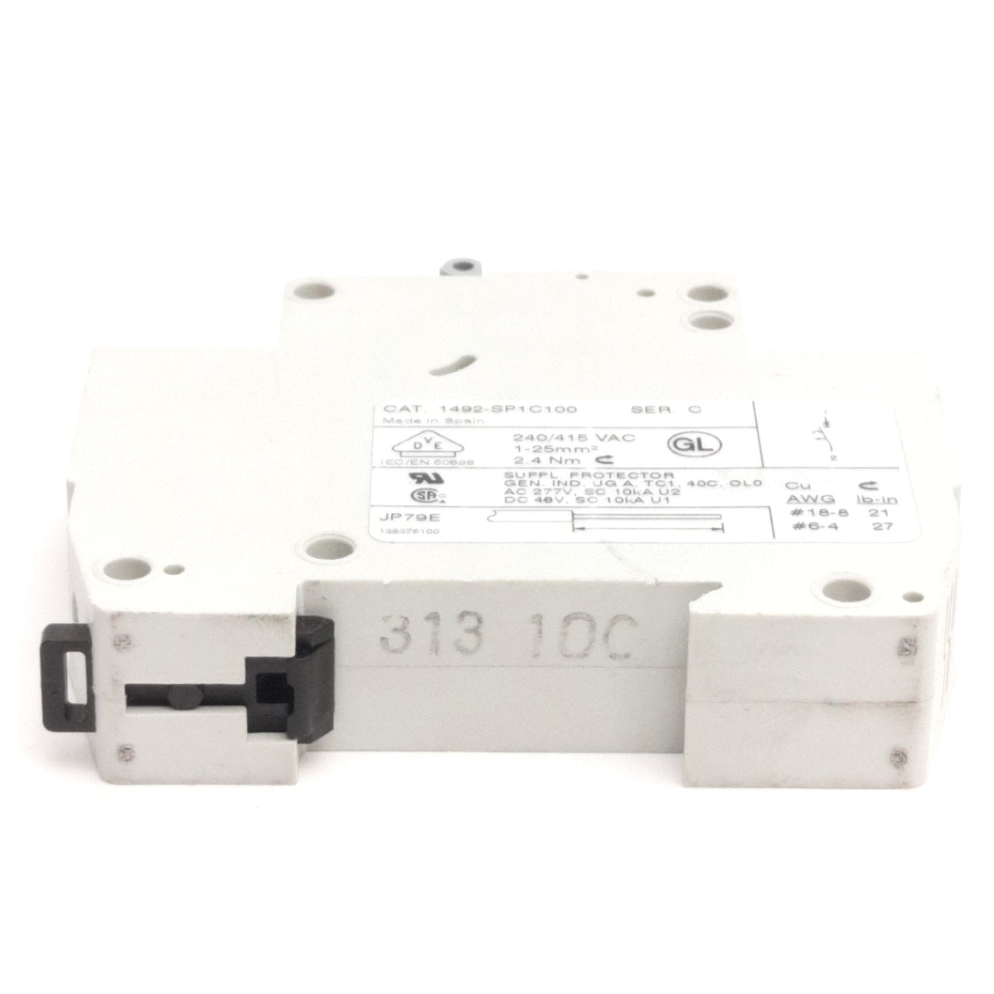 Used Lot of 5 Allen Bradley 1492-SP1C100 Circuit Breakers 240/415VAC, 10A, DIN Rail