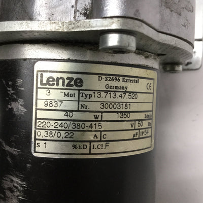 Used Lenze 13.713.47.520 3-Phase Motor 220-240/380-415VAC 50Hz, 160:1 Gear Ratio