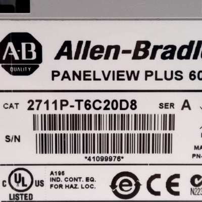 Used Allen Bradley 2711P-T6C20D8 PanelView Plus 600 Touchscreen HMI Panel 6" 24VDC