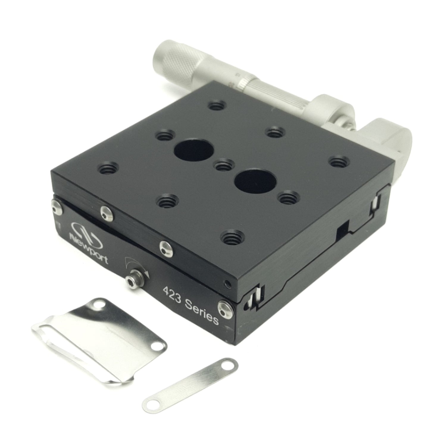 Used Newport 423 Low-Profile Linear Stage, 1" Travel, w/ 25mm Micrometer *Bent Bezel*