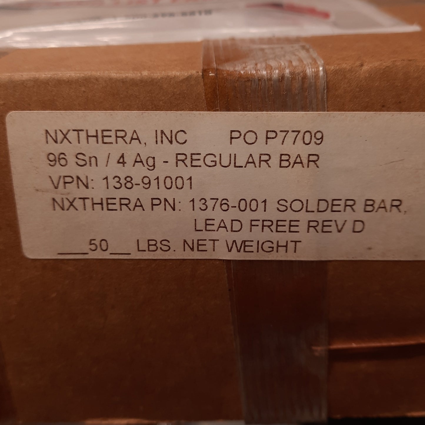 Used NxThera 1376-001 Lead Free Soldering Bar, 96% Tin / 4% Silver, 0.8lbs, 430°F