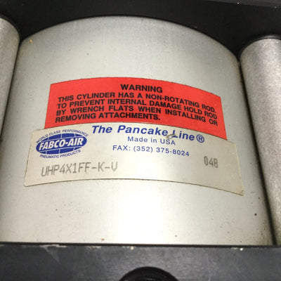 Used Fabco-Air UHP4X1FF-K-V Hi-Power Pancake Line Air Cylinder 4" Bore, 1" Stroke