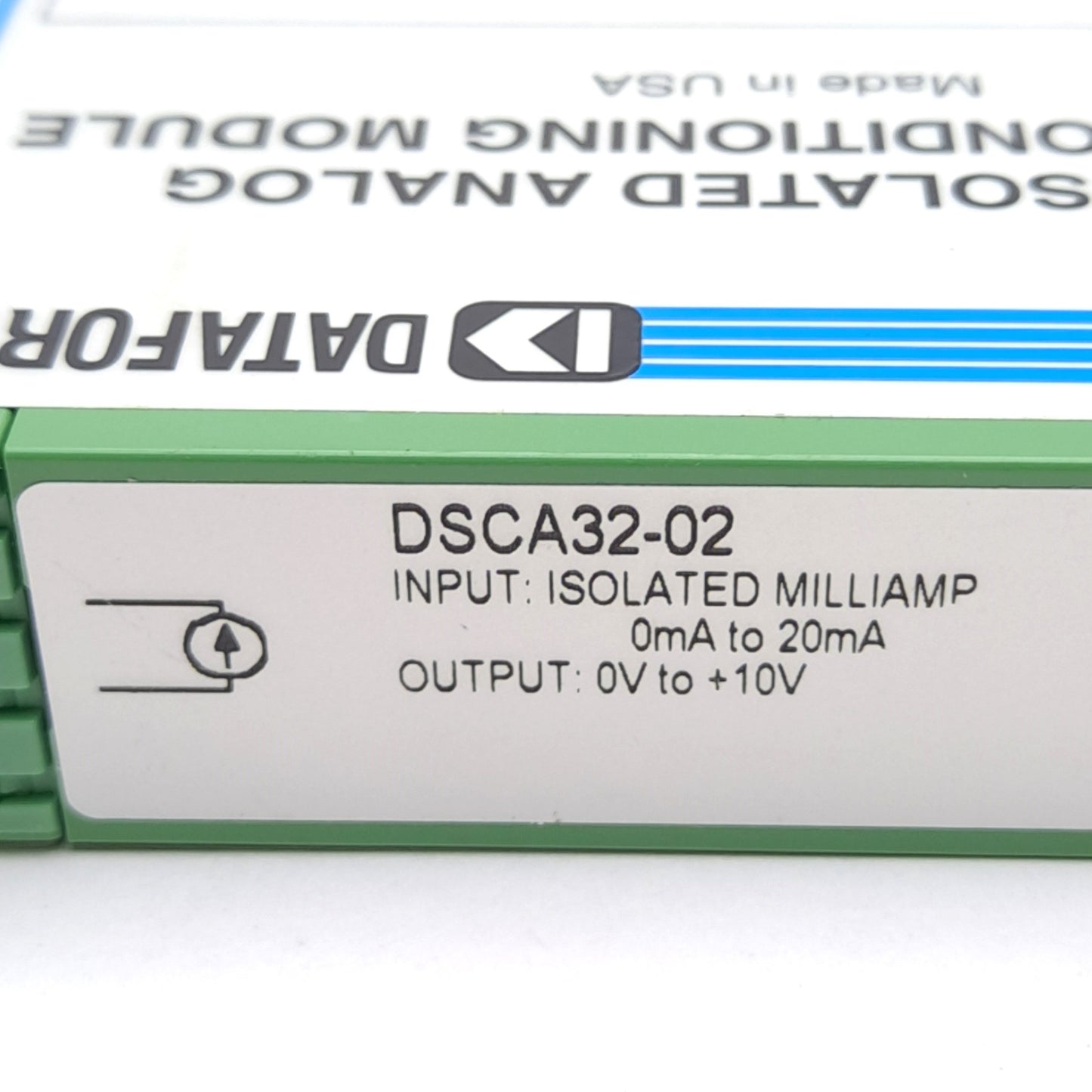 Used Dataforth DSCA32-02 Analog Current Input Signal Conditioner, 20mA In, 10V Out