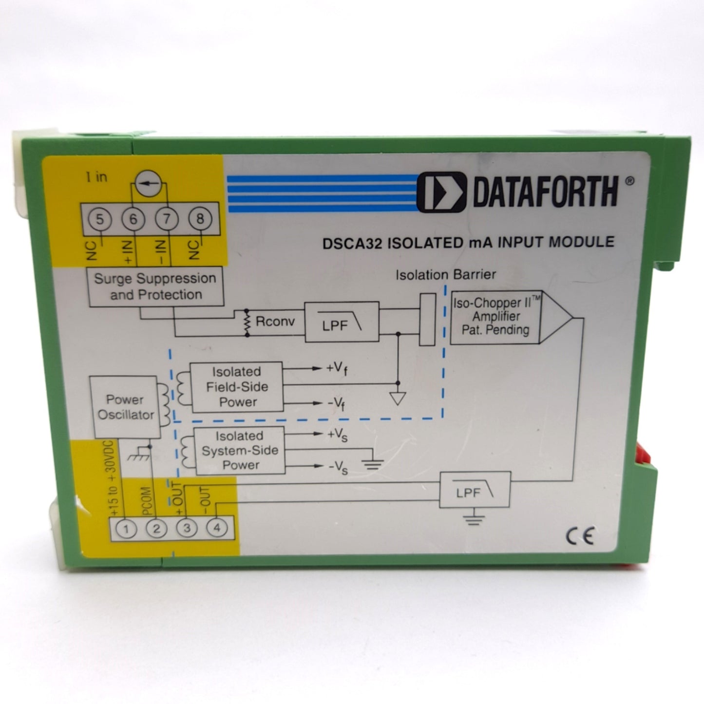 Used Dataforth DSCA32-02 Analog Current Input Signal Conditioner, 20mA In, 10V Out