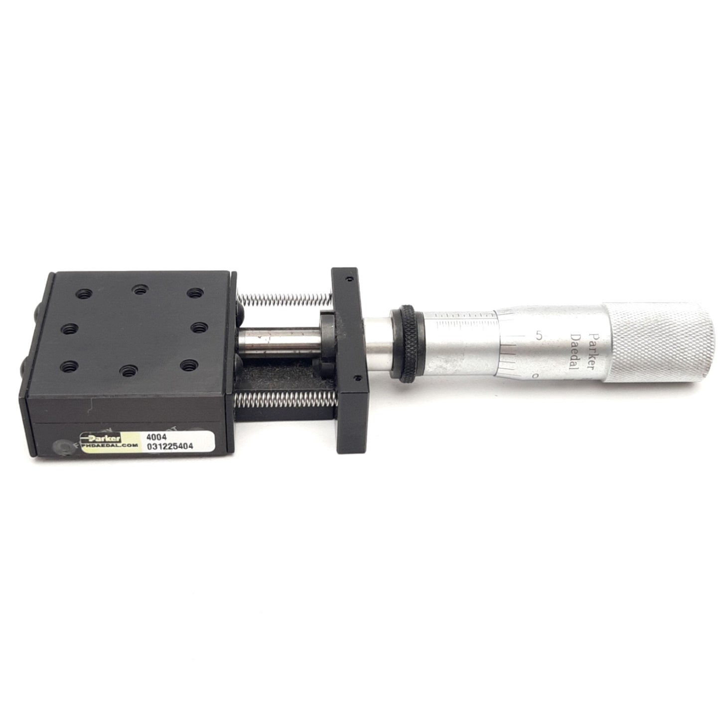 Used Parker 4004 Micrometer Linear Positioning Stage, Travel: 1", 1.75" x 1.75" Stage