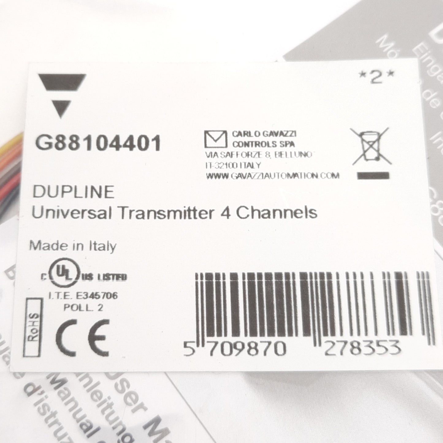 New Carlo Gavazzi G88104401 Dupline Universal Transmitter Input Module 2mA Max, 4-Ch